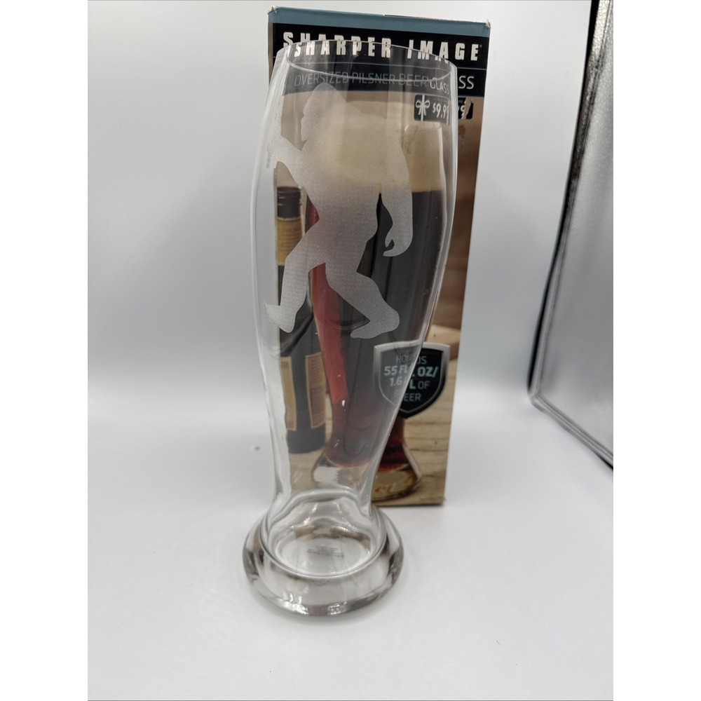 Big Foot  Etched Sharper Image Beer Glass Pilsner Clear Oversized 55 Fl OZ/ 1.6L